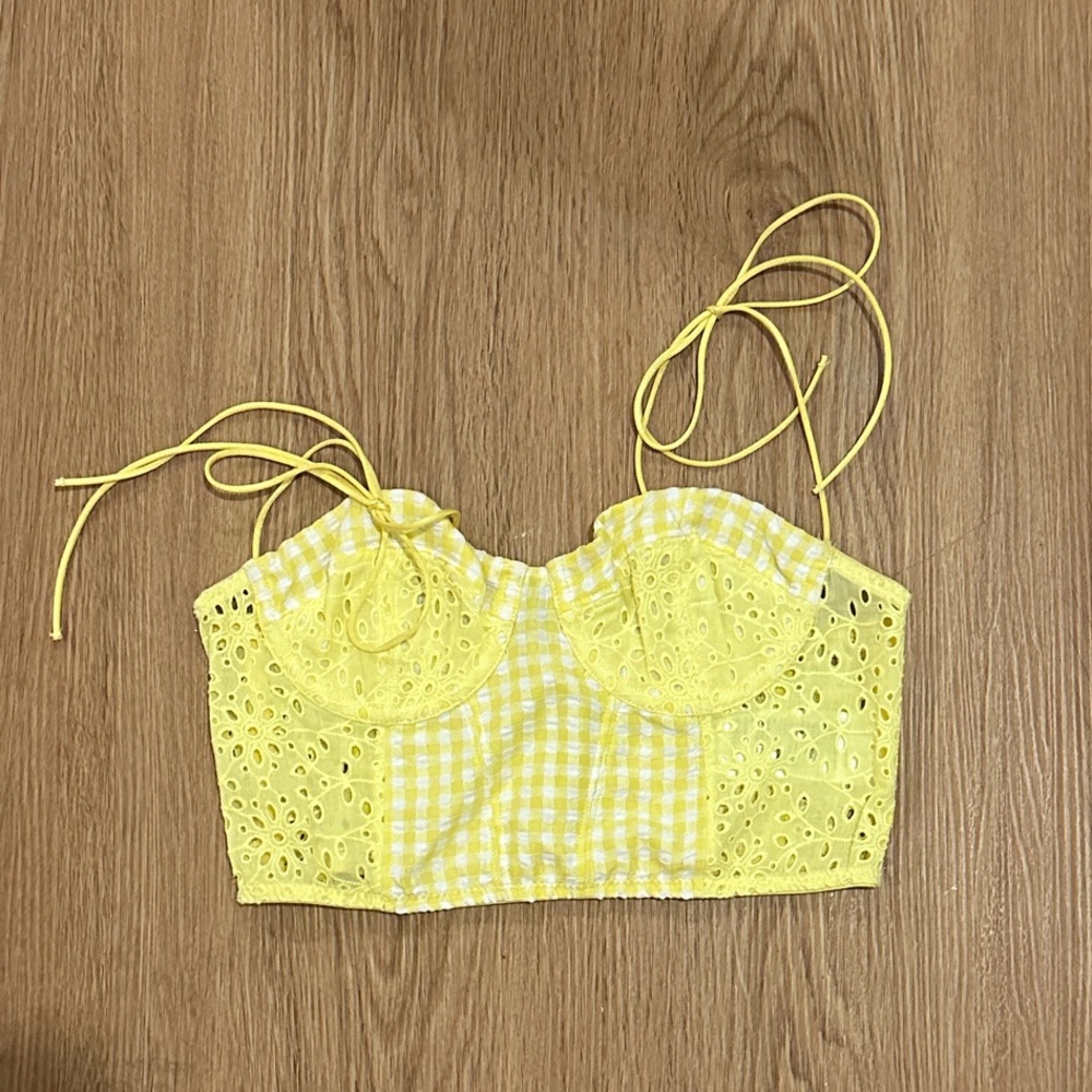 Urban Outfitters Yellow Gingham Eyelet Crop Top